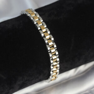 Tegan 316L Çelik Gold ve Gümüş Renk 7 mm Kalınlık Erkek Bileklik TG27EB3764