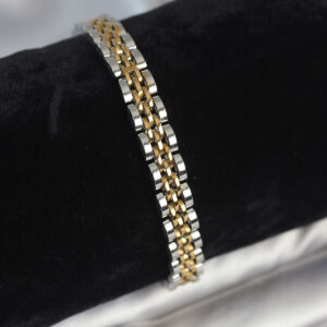 Tegan 316L Çelik 7 mm Kalınlıkta Gold ve Gümüş Renkli Erkek Bileklik TG27EB3766