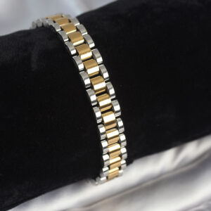 Tegan 316L Çelik Gold ve Gümüş Renk 9 mm Kalınlık Erkek Bileklik TG27EB3769