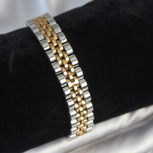 Tegan 316L Çelik 12 mm Kalınlıkta Gold ve Gümüş Renkli Erkek Bileklik TG27EB3778