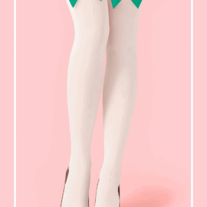 Tegan Yeşil Fiyonklu Beyaz Jartiyer Çorabı TM1380