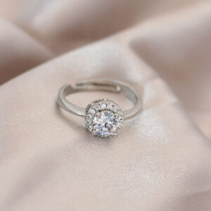 Tegan Ayarlamalı Gümüş Renk Metal Zirkon ve Kristal Taşlı Oval Model Yüzük TG27BYK2073