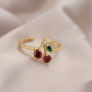 Tegan Ayarlamalı Gold Renk Metal Renkli Zirkon Taşlı Kiraz Yüzük TG27BYK2081