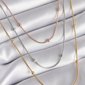 Tegan 316L Çelik Mix Renk 3'lü Topçuk Detay Kadın Kolye TG27BKO8314