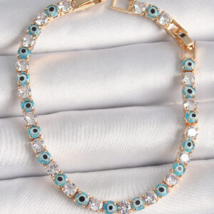 Tegan Pirinç Gold Renk Su Yolu Zirkon Taşlı Nazar Boncuklu Kadın Bileklik TG27BB6648