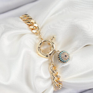 Tegan Pirinç Nazar Model Zirkon Taşlı Gold Renk VİP Seri Kadın Bileklik TG27BB7210