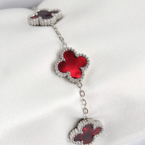 Tegan 316L Çelik Sedefli Kırmızı Gümüş Renk Yonca Kadın Bileklik TG27BB7665