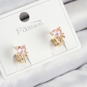 Tegan Pirinç Zirkon Taşlı Fiyonklu Kalp Model Gold Renk Çocuk Küpe TG27BKP11195