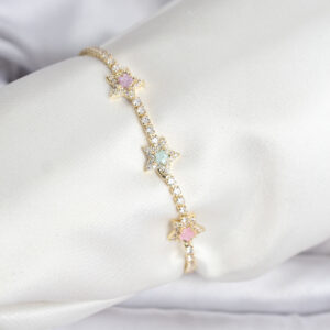 Tegan Renkli Yıldız Model Zirkon Taşlı Gold Renk Pirinç Su Yolu Kadın Bileklik TG27BB8100