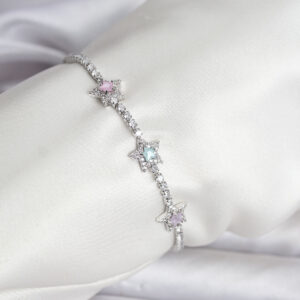 Tegan Renkli Yıldız Model Zirkon Taşlı Gümüş Renk Pirinç Su Yolu Kadın Bileklik TG27BB8101