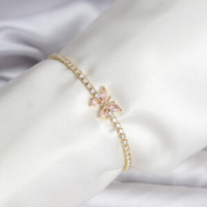 Tegan Kelebek Model Zirkon Taşlı Gold Renk Pirinç Su Yolu Kadın Bileklik TG27BB8102