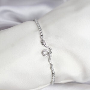 Tegan Yılan Model Zirkon Taşlı Gümüş Renk Pirinç Su Yolu Kadın Bileklik TG27BB8105