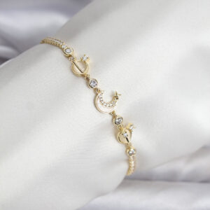 Tegan Charmlı Model Zirkon Taşlı Gold Renk Su Yolu Kadın Bileklik TG27BB8108