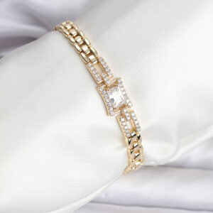 Tegan 14K Gold Renk Kaplama Zirkon Kare Taşlı CM Kadın Bileklik TG27BB8118