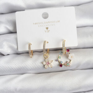 Tegan Çiçek Model Gold Renk Pirinç 3'lü Kadın Küpe Seti TG27BKP11453