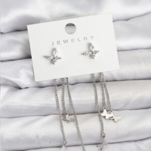 Tegan Kelebek Model Gümüş Renk Pirinç Sallantılı Kadın Küpe TG27BKP11456