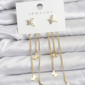 Tegan Kelebek Model Gold Renk Pirinç Sallantılı Kadın Küpe TG27BKP11457