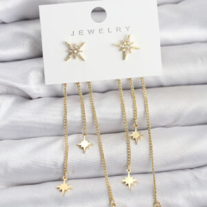 Tegan Kutup Yıldızı Model Gold Renk Pirinç Sallantılı Kadın Küpe TG27BKP11459