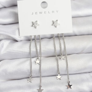 Tegan Yıldız Model Gümüş Renk Pirinç Sallantılı Kadın Küpe TG27BKP11462