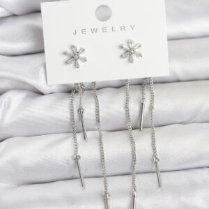 Tegan Çiçek Model Gümüş Pirinç Sallantılı Kadın Küpe TG27BKP11464