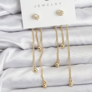 Tegan Topçuk Model Gold Renk Pirinç Sallantılı Kadın Küpe Seti TG27BKP11469