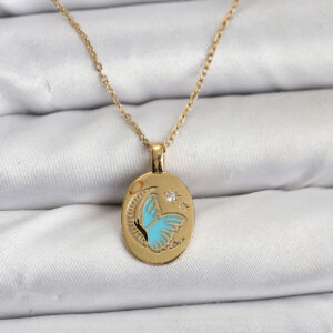 Tegan 316L Çelik Zincir Gold Renk Kelebek Figür Kadın Kolye TG27BKO10755