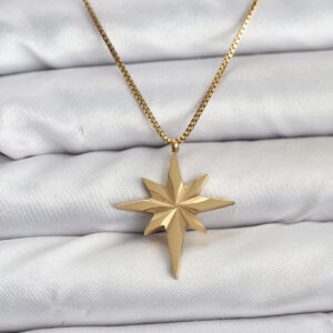 Tegan 316L Çelik Zincir Gold Renk Kutup Yıldızı Model 60 cm Zincir Kadın Kolye TG27BKO10759