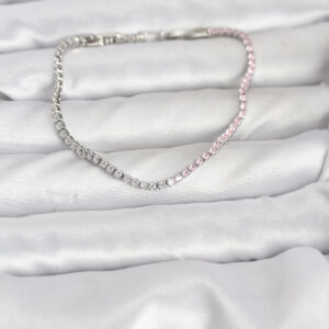 Tegan Pembe ve Beyaz Zirkon Taşlı Gümüş Renk Su Yolu Kadın Bileklik TG27BB8149