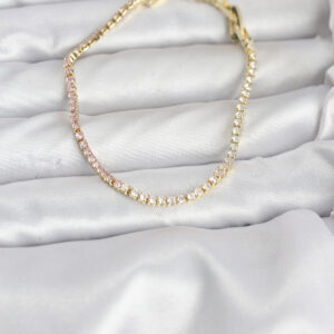 Tegan Pembe ve Beyaz Zirkon Taşlı Gold Renk Su Yolu Kadın Bileklik TG27BB8150