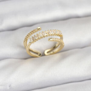 Tegan Pirinç Gold Renk Sıralı Baget Zirkon Taşlı Kadın Yüzük TG27BYK3911