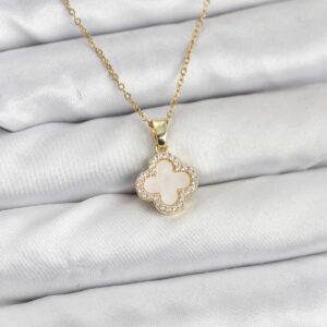 Tegan 316L Çelik Zincir Gold Renk Sedefli Yonca Kadın Kolye TG27BKO10765