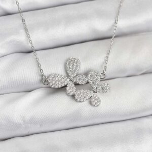 Tegan 316L Çelik Zincir Gümüş Renk Zirkon Taşlı Kelebek Model Kadın Kolye TG27BKO10770