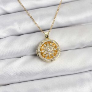 Tegan 316L Çelik Zincir Gold Renk Kutup Yıldızı Kapaklı Model Kadın Kolye TG27BKO10773