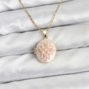 Tegan 316L Çelik Zincir Gold Renk Mineli Lotus Model Açılabilir Kadın Kolye TG27BKO10776