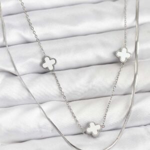 Tegan 316L Çelik Zincir Gümüş Renk İtalyan Zincirli Yonca Model Kadın Kolye TG27BKO10779