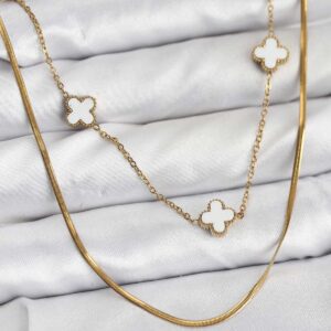 Tegan 316L Çelik Zincir Gold Renk İtalyan Zincirli Yonca Model Kadın Kolye TG27BKO10780