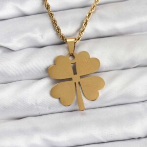 Tegan 316L Çelik Zincir Gold Renk Yonca Model 60 cm Kadın Kolye TG27BKO10783