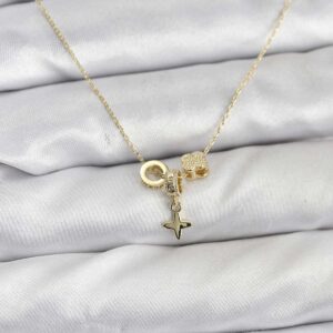 Tegan Gold Renk Pirinç Minimal Charmlı Kadın Kolye TG27BKO10794