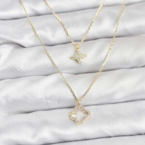 Tegan Pirinç Gold Renk Yonca Model 2'li Kadın Kolye TG27BKO10801