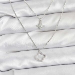 Tegan Pirinç Gümüş Renk Yonca Model 2'li Kadın Kolye TG27BKO10802