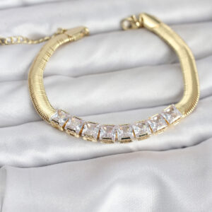 Tegan 316L Çelik Gold Renk Kare Zirkon Taşlı Yılan Zincirli Kadın Bileklik TG27BB8152