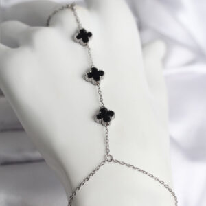 Tegan 316L Çelik Gümüş Renk Siyah Yonca Model Kadın Şahmeran TG27SN737