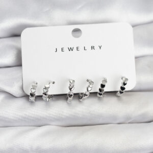 Tegan Gümüş Renk Pirinç Minimal Kalp Detaylı Kadın Küpe Seti TG27BKP11472