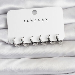 Tegan Gümüş Renk Pirinç Minimal Petek Detaylı Kadın Küpe Seti TG27BKP11474