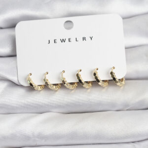 Tegan Gold Renk Pirinç Minimal Petek Detaylı Kadın Küpe Seti TG27BKP11475