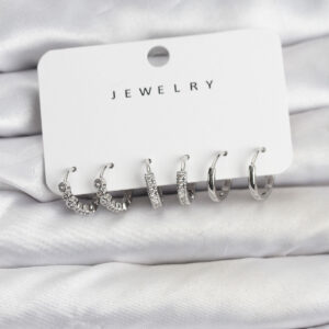 Tegan Gümüş Renk Pirinç Zirkon Taşlı Kadın Küpe Seti TG27BKP11476