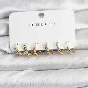 Tegan Gold Renk Pirinç Zirkon Taşlı Kadın Küpe Seti TG27BKP11477