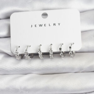 Tegan Pirinç Gümüş Renk Zirkon Taşlı Kadın Küpe Seti TG27BKP11478