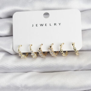 Tegan Pirinç Gold Renk Zirkon Taşlı Kadın Küpe Seti TG27BKP11479