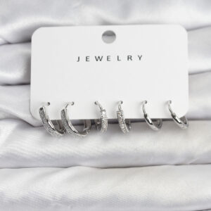 Tegan Zirkon Taşlı Gümüş Renk Pirinç Kadın Küpe Seti TG27BKP11480